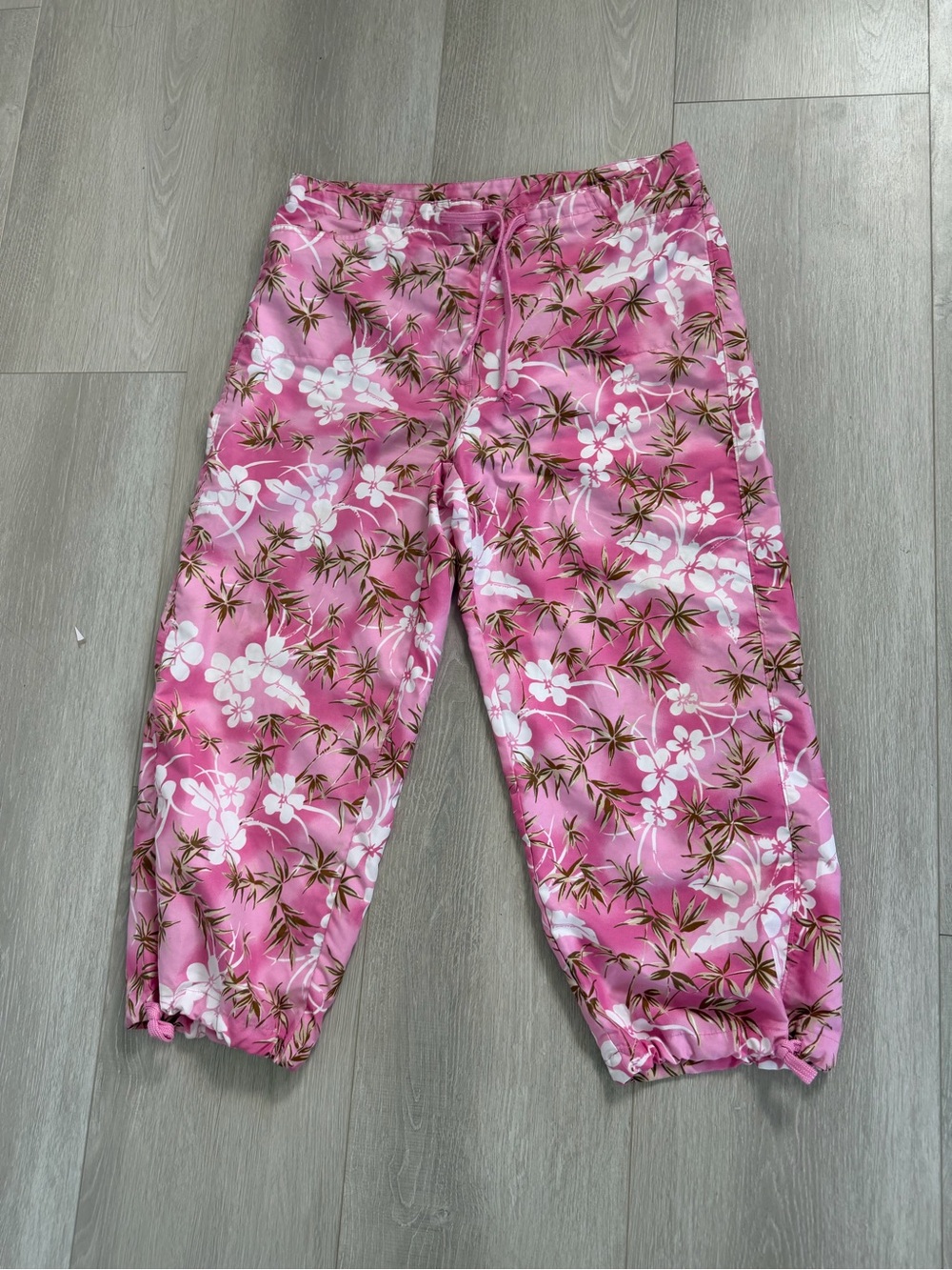 DKR & CO y2K Tropical Surfer girl lightweight dtawstring hem pink capris sz L